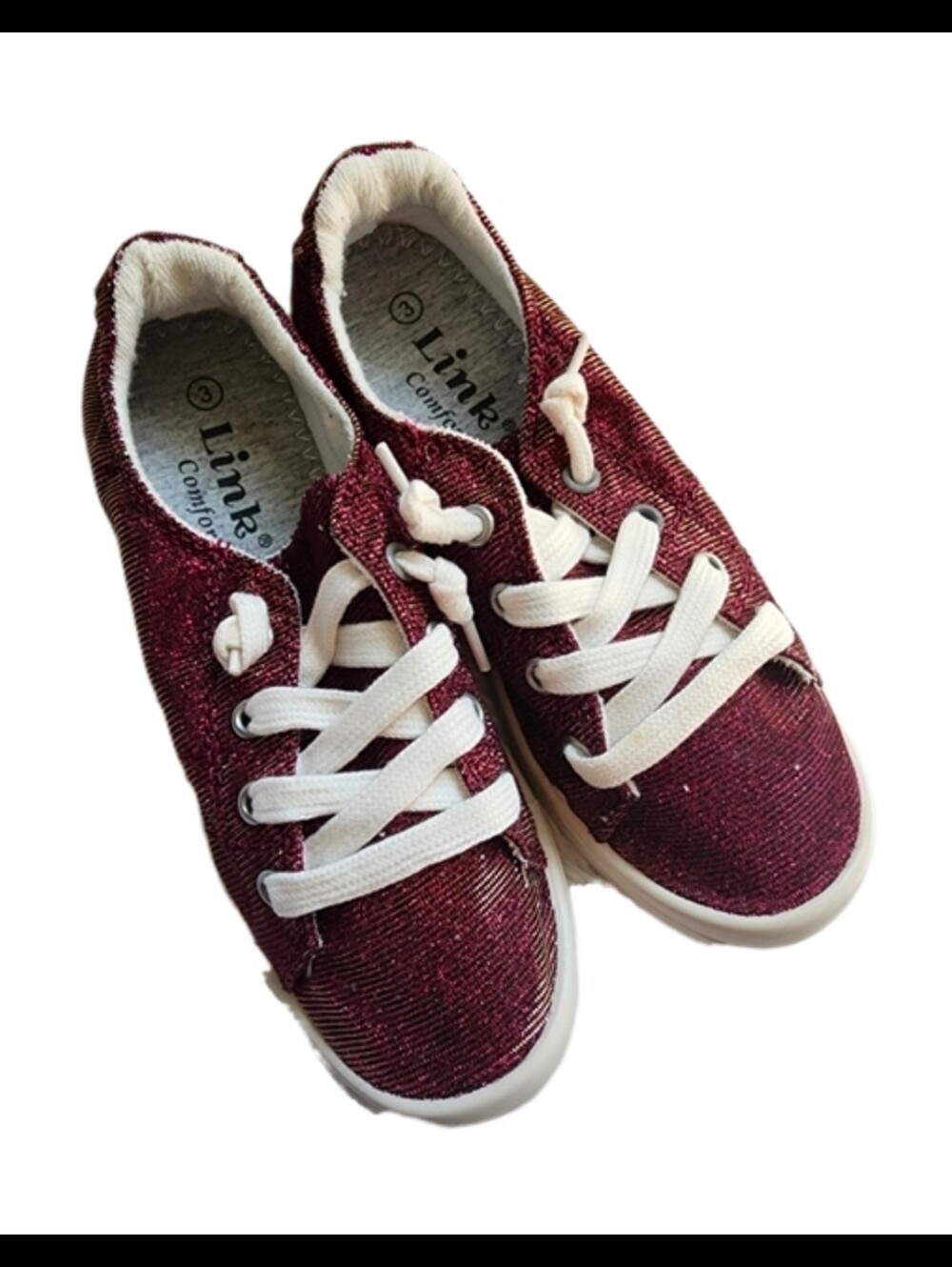 Burgundy Girls Sparkly Canvas Shoes